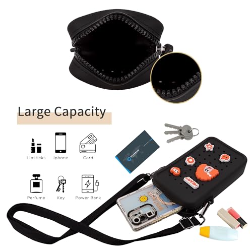Candy Small Crossbody Bag with Charms, Beaded Phone Wrist Strap Bundle, Cellphone Purse and Hands-Free Wristlet Bracelet (Black) - color: Black
