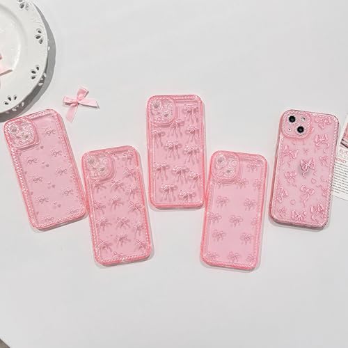NITITOP Compatible with iPhone 14 Plus / 15 Plus Case Cute Clear Pink Glitter Bow Knot Design Shiny Star Sparkle Bling Diamond Girls Women Soft TPU Shockproof Protective Phone Cover - Large Bow Heart - color: Large Bow Heart, size: iPhone 14 Plus / 15 Plu