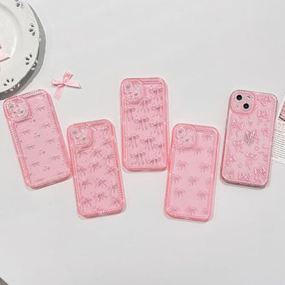 NITITOP Compatible with iPhone 14 Plus / 15 Plus Case Cute Clear Pink Glitter Bow Knot Design Shiny Star Sparkle Bling Diamond Girls Women Soft TPU Shockproof Protective Phone Cover - Large Bow Heart - color: Large Bow Heart, size: iPhone 14 Plus / 15 Plu