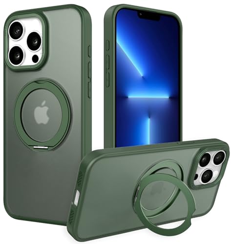 IYH 360° Rotatable Magnetic Case for iPhone 13 Pro, Military-Grade Shockproof Phone Cover with Matte Translucent Back(Green) - color: Green, size: For iPhone 13 Pro