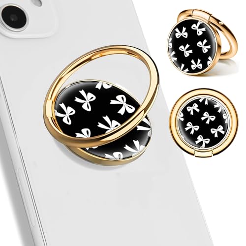 Cell Phone Ring Holder, Cute Phone Ring Grip Stand, 360°Rotation Funny Metal Kickstand Finger Grip Black White Bowtie - color: Black White Bowtie