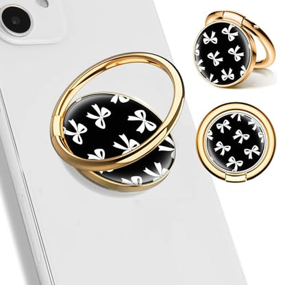 Cell Phone Ring Holder, Cute Phone Ring Grip Stand, 360°Rotation Funny Metal Kickstand Finger Grip Black White Bowtie - color: Black White Bowtie