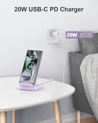 NANAMI Fast Charger, 15W Max Wireless Charging Stand with PD20W Adapter - color: Purple