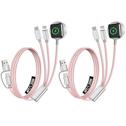 2Pack Travel Essentials,Multi Charging Cable for Apple Watch Charger Pink - color: Pink, size: 2Pack-4FT