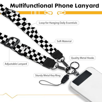 Icycay Phone Lanyard Crossbody Strap Adjustable Teacher Women Checkered - color: Checkered Black
