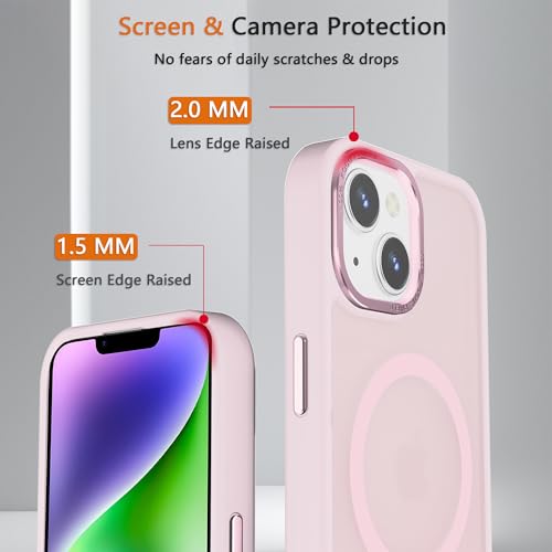 Magnetic iPhone 14/13 case,Compatible with Magsafe, Military-Grade Protection,Slim Translucent Matte Shockproof with Anti-Scratch Anti-Fingerprint Phone Cover (Pink, iPhone 14/13) - color: Pink, size: iPhone 14/13