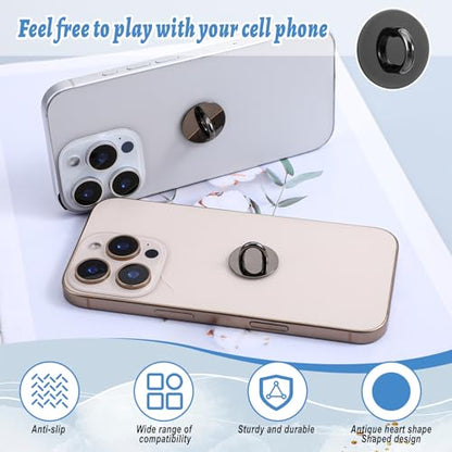10 PCS Phone Charm Hook, Adhesive Metal Round Cell Phone Finger Ring Holder, Cute Phones Grip Loop Stand Universal Charms Holder for Cell Phones Case Tablet DIY Hanging Accessories (Black)
