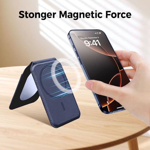 for MagSafe Wallet with Mirror,4 Card Holder RFID Blocking Stand - color: Blue