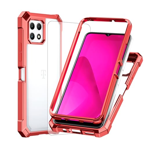 Ailiber for TMobile REVVL 7 5G Phone Case, Clear Case with Screen Protector, Dual Layer Shockproof Bumper, Transparent [Anti Yellowing], Slim Cell Phone Cover for Metro REVVL 7 5G-Red - color: Crystal Clear & Red