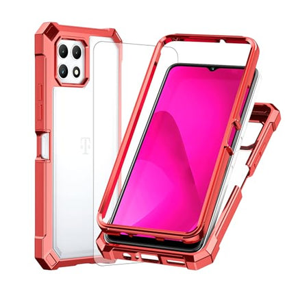 Ailiber for TMobile REVVL 7 5G Phone Case, Clear Case with Screen Protector, Dual Layer Shockproof Bumper, Transparent [Anti Yellowing], Slim Cell Phone Cover for Metro REVVL 7 5G-Red - color: Crystal Clear & Red
