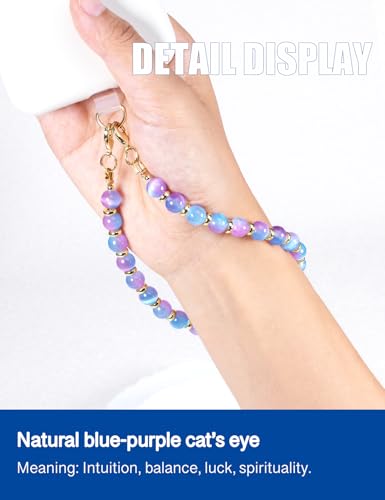 CH.yishi Beaded Phone Charm Wrist Strap with Tether Tab,Camera Lanyard - style: Purple-blue Cat’s Eye
