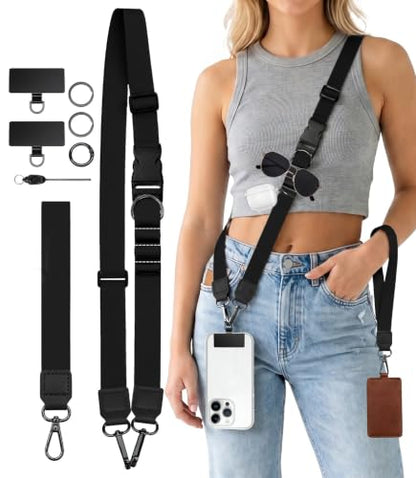 Black Phone Lanyard Crossbody Wrist Neck Strap Adjustable Women - color: 1 Solid Black