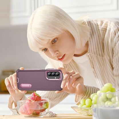 for Samsung Galaxy A26 5G Case with Kickstand Case 3-Layer Military Grade Protective Case Cover Silicone Heavy Duty Rugged Shockproof for Galaxy A26 5G Phone Case (Purple+Pink) - color: Purple+Pink