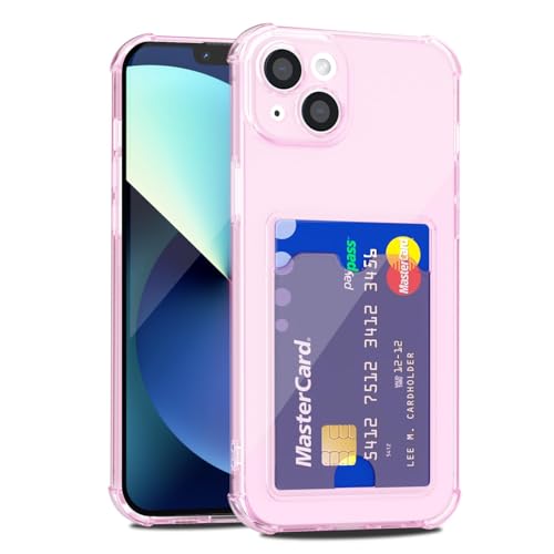 LoeoeL for iPhone 13 Case Wallet, Purse for Women Thin Slim Clear Phone Case with Card Holder Credit Card Slot, Transparent Soft TPU Silicone Cover with Hard Camera Cover Protection, Light Pink - color: Light Pink, size: 13