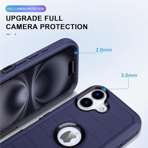 Shockproof for iPhone 16 Case Protective, Heavy Duty Rugged Full-Body, Blue | for Defender Phone Case iPhone 16,3 Layers of Sturdy,Anti-Drop,for Heavy Duty Phone Case - color: Blue
