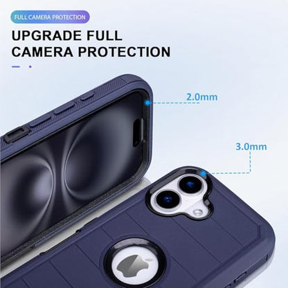 Shockproof for iPhone 16 Case Protective, Heavy Duty Rugged Full-Body, Blue | for Defender Phone Case iPhone 16,3 Layers of Sturdy,Anti-Drop,for Heavy Duty Phone Case - color: Blue