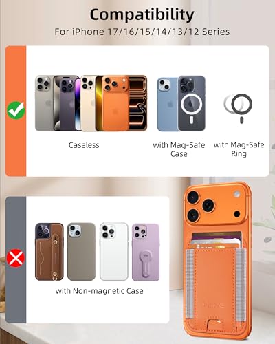 HiWe for MagSafe Wallet, 7 Cards Holder for Phone Case, RFID Blocking - color: Cosmic Orange Wallet - Grey Band