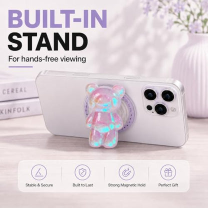 Magnetic 3D Bear Phone Grip Stand, MagSafe Compatible — Lilac Opal - color: Lilac Opal