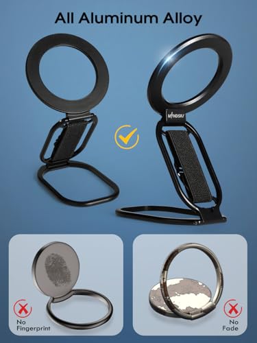 Mindsky All Aluminum Alloy Upgrade for MagSafe Phone Ring Holder with Finger Strap, MagSafe Accessories Compatible iPhone16promax/15/14/13/12 Series,Android (Double Folded Ligament)