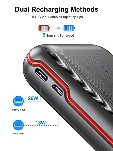 RETMSR Portable Charger 30000mAh 22.5W USB C Fast Charging with Flashlight - color: Black Red
