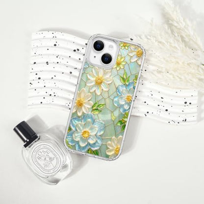 for iPhone 13 Mini 5.4" Magnetic Case【Compatible with MagSafe】 Aesthetic Oil Painting Stained Glass Flower Design, Slim Fit Hard PC Back Shockproof Cute Clear Phone Cover, White Blue - color: White Blue, size: iPhone 13 Mini