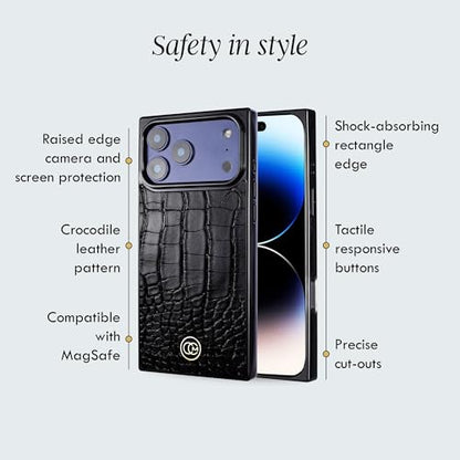 COCOMII Rectangle for iPhone 17 Pro Case, Black Crocodile Leather | Compatible with MagSafe Wireless Charging, Shockproof 10ft Drop Protection, Camera & Screen Protection, Premium Glossy Finish - color: Black Crocodile Leather, size: iPhone 17 Pro (6.3")