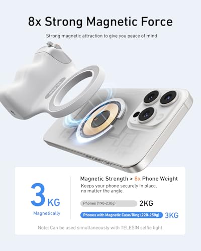 TELESIN Magnetic Phone Camera Grip & C03 Magnetic Selfie Light Creator Kit - color: White + Silver