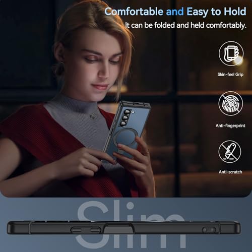 Hensinple for Samsung Galaxy Z Fold 6 Case with Ring Stand, [Compatible with MagSafe][Slim Fit], Magnetic Charing Translucent Back Shockproof Phone Case for Z Fold 6, Black - color: Black