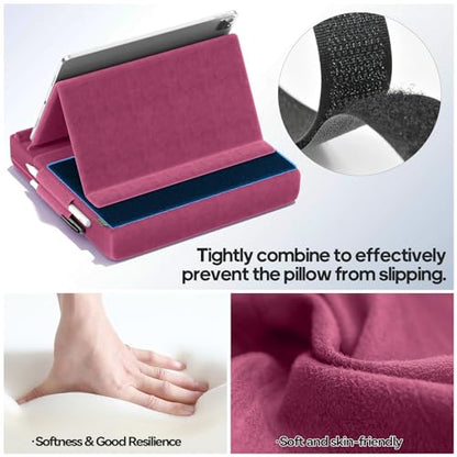 KDD Tablet Pillow Stand, Multi-Angle Viewing Ipad Holder for Lap, Bed and Desk, Foldable Soft Pad Dock with Stylus Mount Compatible with Ipad Pro 12.9, 10.5, 11, Air, Mini, Phones, Books, E-Reader - color: Purple