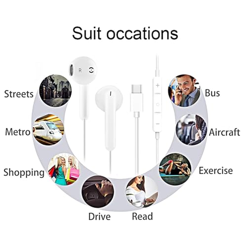 USB C Headphones Wired Earbuds for iPhone 17/16 Plus/15 Pro Max, USBC Headphone Type C Earphones with Mic &Volume Control Compatible with Samsung Galaxy S23 S22 S21 FE iPad Pro Huawei Google Pixel