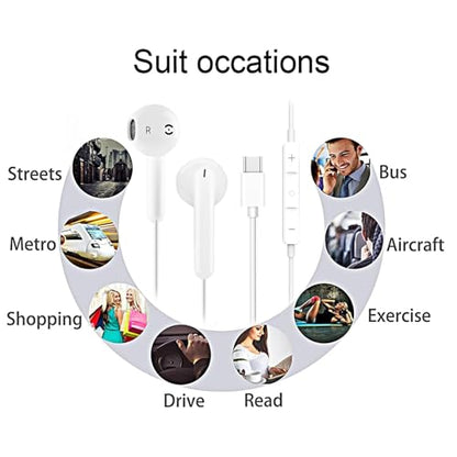 USB C Headphones Wired Earbuds for iPhone 17/16 Plus/15 Pro Max, USBC Headphone Type C Earphones with Mic &Volume Control Compatible with Samsung Galaxy S23 S22 S21 FE iPad Pro Huawei Google Pixel