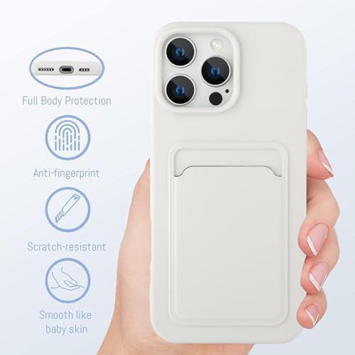 MZELQ Compatible with iPhone 16 Pro Max Case Card Holder -White | Wallet Cover,Camera Protection + Screen Protector Soft Card Slot Phone Case - color: White, size: iPhone 16 Pro Max