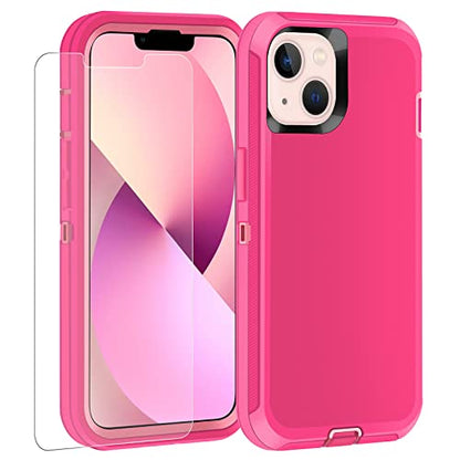 Co-Goldguard Shockproof Case for iPhone 13 with Tempered Glass Screen Protector 3 Layer Military Grade Drop Protection Heavy Duty Protection Rugged Rubber Phone Case Cover for iPhone 13 6.1 Pink - color: Pink