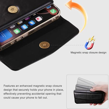 Phone Holster Compatible with iPhone 16 15 14 13 12 and Pro, Galaxy S25 S24 S23 S22 S21 S20, Leather Phone Pouch with Metal Belt Clip, M-Black - color: Black, size: Medium