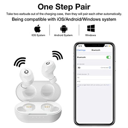 X9 Wireless Earbuds Bluetooth 5.3 Headphones Waterproof Stereo Earphones in Ear Touch Control with Microphone Headset with Deep Bass for Sport, Gaming and Running(White)