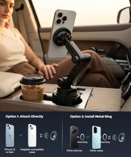 Cup Holder Magnetic Car Phone Mount, 360° Adjustable Magsafe Holder for Car - color: Single Magsafe
