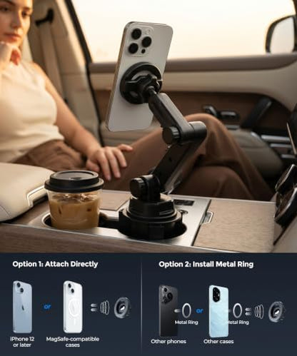 Cup Holder Magnetic Car Phone Mount, 360° Adjustable Magsafe Holder for Car - color: Single Magsafe
