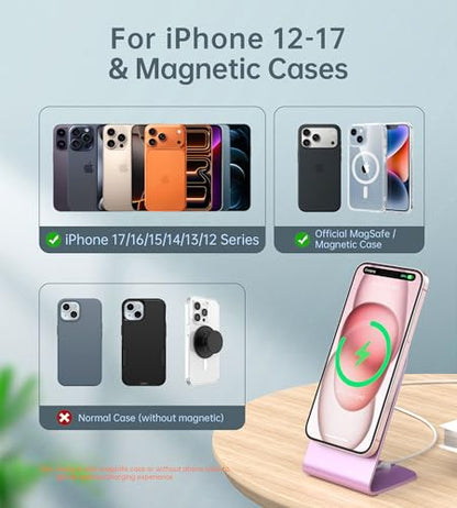 Magnetic Wireless Charger Stand + Charging Pad for iPhone Duo/18-12 Series - color: Pink