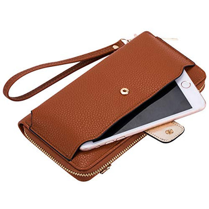 K . A Womens Wristlet Wallet Crossbody Bag Cellphone Purse Handbag RFID Card Slots 2 Strap Wrist - color: Cognac