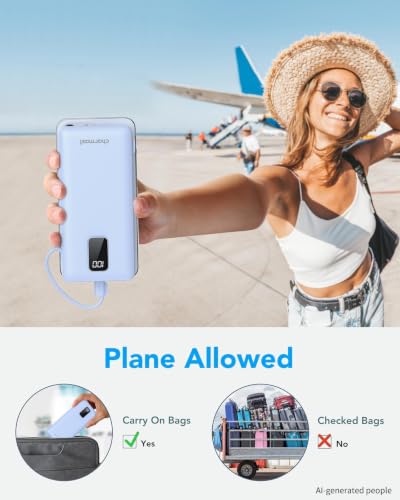 charmast Portable Charger Power Bank Built in Cables,10000mAh Battery Pack | with AC Wall Plug,LED Display & 5 Outputs,Travel Camping Essentials Slim External Phone Charger for iPhone,Samsung,Android - color: Skyblue