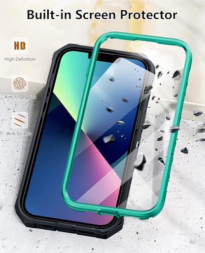 SOiOS for iPhone 13/14/15 Phone Case with Built-in Screen Protector Green | with Kickstand, 20FT Military-Grade Drop Shockproof Protection, Durable Matte Textured, Rugged Heavy Duty iPhone 16e Cover - color: Green