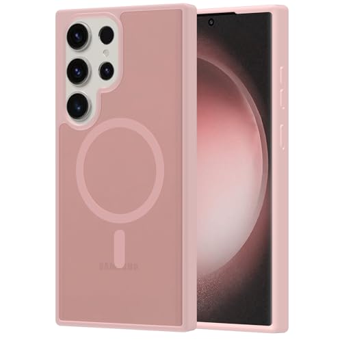 for Samsung Galaxy S23 Ultra Case Magnetic, Compatible with Magsafe 6.8 Inches Slim Fit Heavy Duty Protection Wireless Charging Lightweight Shockproof Anti-Slip Protective Phone Cover, Pink - color: Pink Magnetic