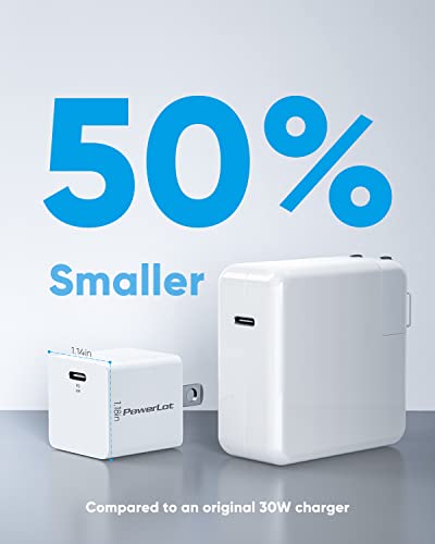 30W USB-C Power Adapter PowerLot GaN III USB C Wall Charger, PD USBC Fast Charger Block for iPhone 15/15 Pro/15 Pro Max/15 Plus/14/13/12/11, Pixel 7/7 Pro, iPad Pro/Air, AirPods, iWatch, MacBook Air - color: 30W