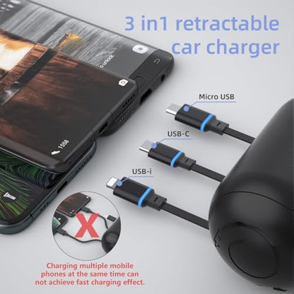 OHLPRO Multi Car Retractable Backseat 3 in 1 Car Charging Station, 2 Pack - size: 2 Pack | 3-IN-1 Charging Station