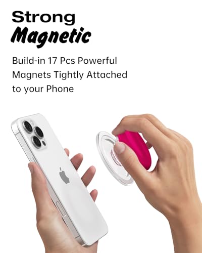 Svanove Silicone Magnetic Phone Grip Compatible with Magsafe Phone Grip Holder, Cute Cell Phones Grips Stand Collapsible Kickstand for iPhone Samsung, Slim Thin Matte Soft Rubber TPU, Neon Hot Pink - color: Hot Pink, style: Magnetic