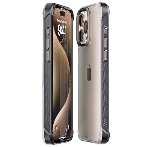 REBEL Clear Case for iPhone 15 Pro Max [Frosted Series Gen-5] Translucent Matte Texture, Grippy Sides, Non-Yellowing, Protective Shockproof Bumpers, Metal Lens & Buttons, 6.7 Inch Phone 2023 - color: Frosted Black, No MagSafe, size: iPhone 15 Pro Max