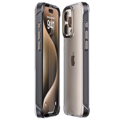 REBEL Clear Case for iPhone 15 Pro Max [Frosted Series Gen-5] Translucent Matte Texture, Grippy Sides, Non-Yellowing, Protective Shockproof Bumpers, Metal Lens & Buttons, 6.7 Inch Phone 2023 - color: Frosted Black, No MagSafe, size: iPhone 15 Pro Max