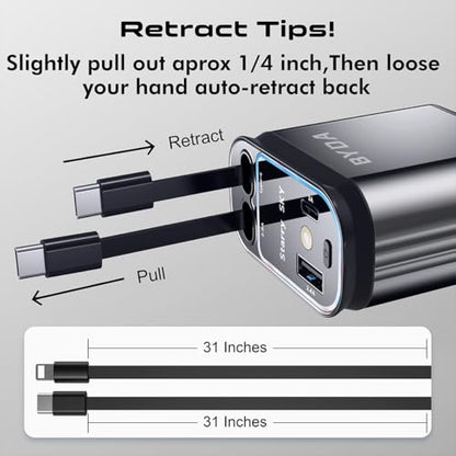 4 in 1 Retractable Car Charger with Starry Light,69W USB-C Fast Car Charger, for iPhone 17/16/15/14/13/12/11, Android,Pixel,Cigarette Lighter Charger (for Lightning+USB-C) - size: Starry Light