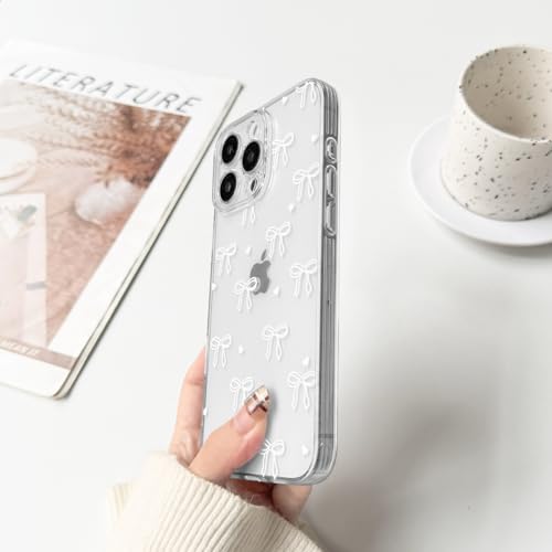 NITITOP Compatible with iPhone 16 Pro Max Case Clear Cute Bow Ribbon Love Heart Pattern for Women Girls Bowknot Full Camera Lens Soft TPU Slim Shockproof Protective Cover - White - color: White, size: iPhone 16 Pro Max