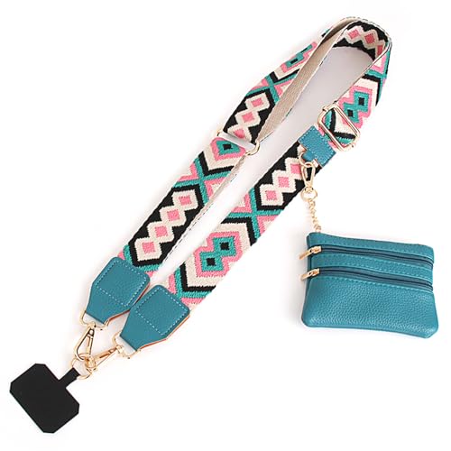 Phone Strap With Zippered Pouch, Universal Lanyard Crossbody Wrist Strap With Wallet, Adjustable - color: Blue A3
